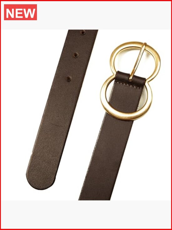 Genuine Leather Belt with Double Ring Buckle, 1.5\